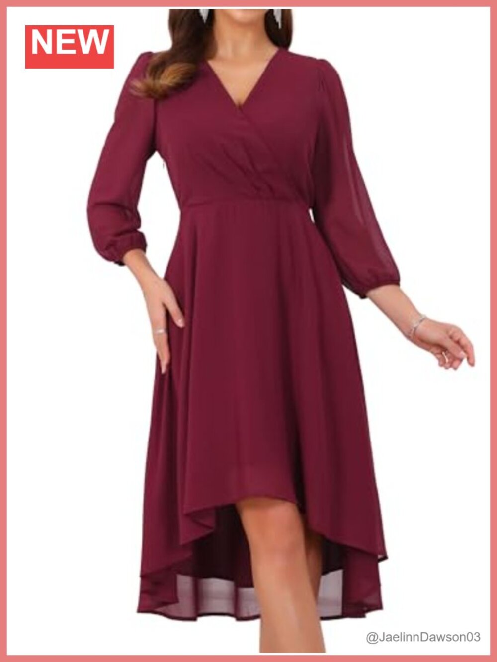 Womens Chiffon Midi Dress V-Neck 3/4 Sleeve Wrap Cocktail Formal Prom